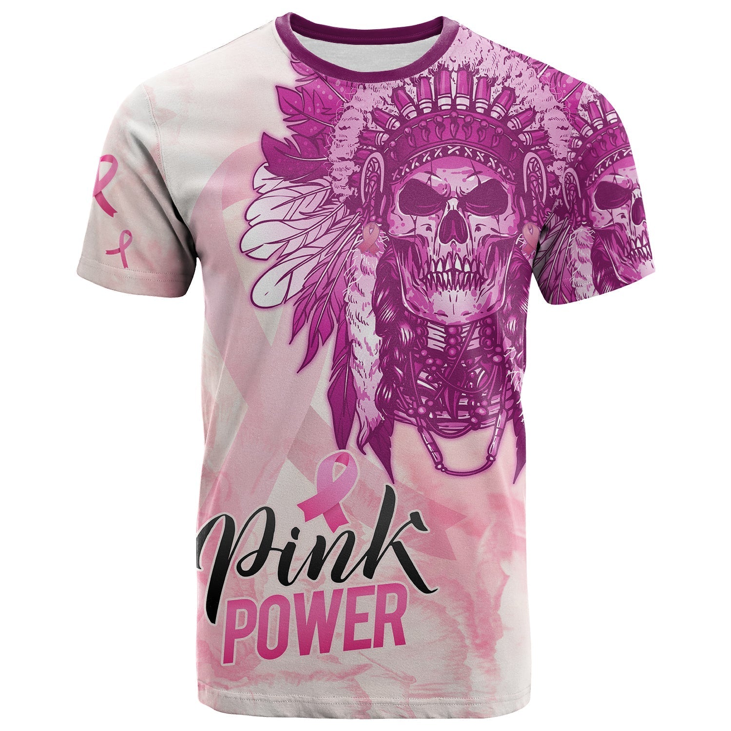 pink-power-breast-cancer-t-shirt-never-give-up-native-american-skull