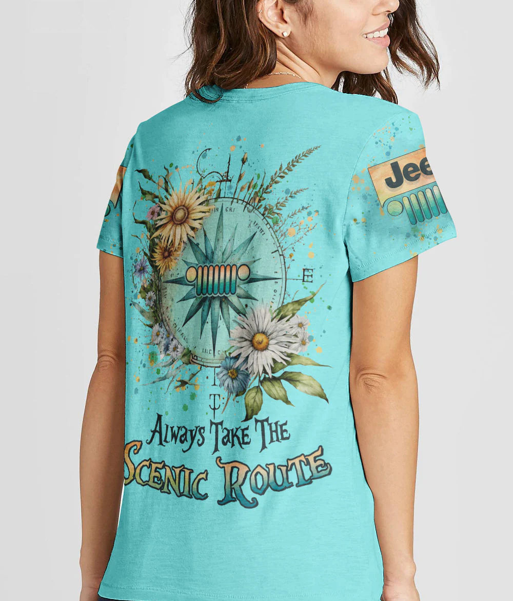 always-take-the-scenic-route-compass-jeep-women-v-neck-t-shirt