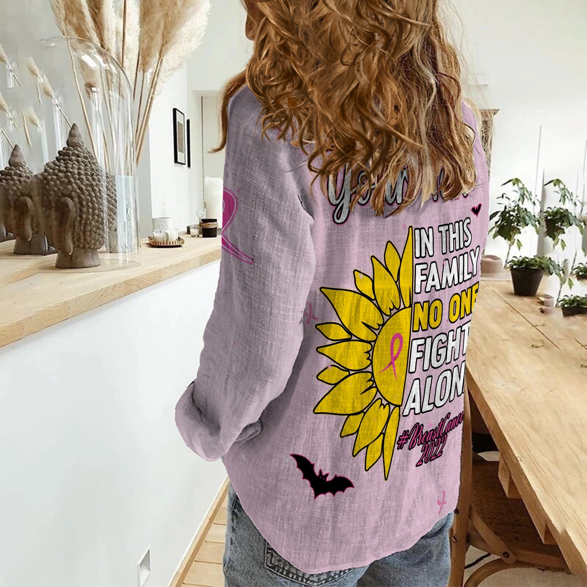 custom-personalised-breast-cancer-women-casual-shirt-sunflower-in-this-family-no-one-fights-alone-pink