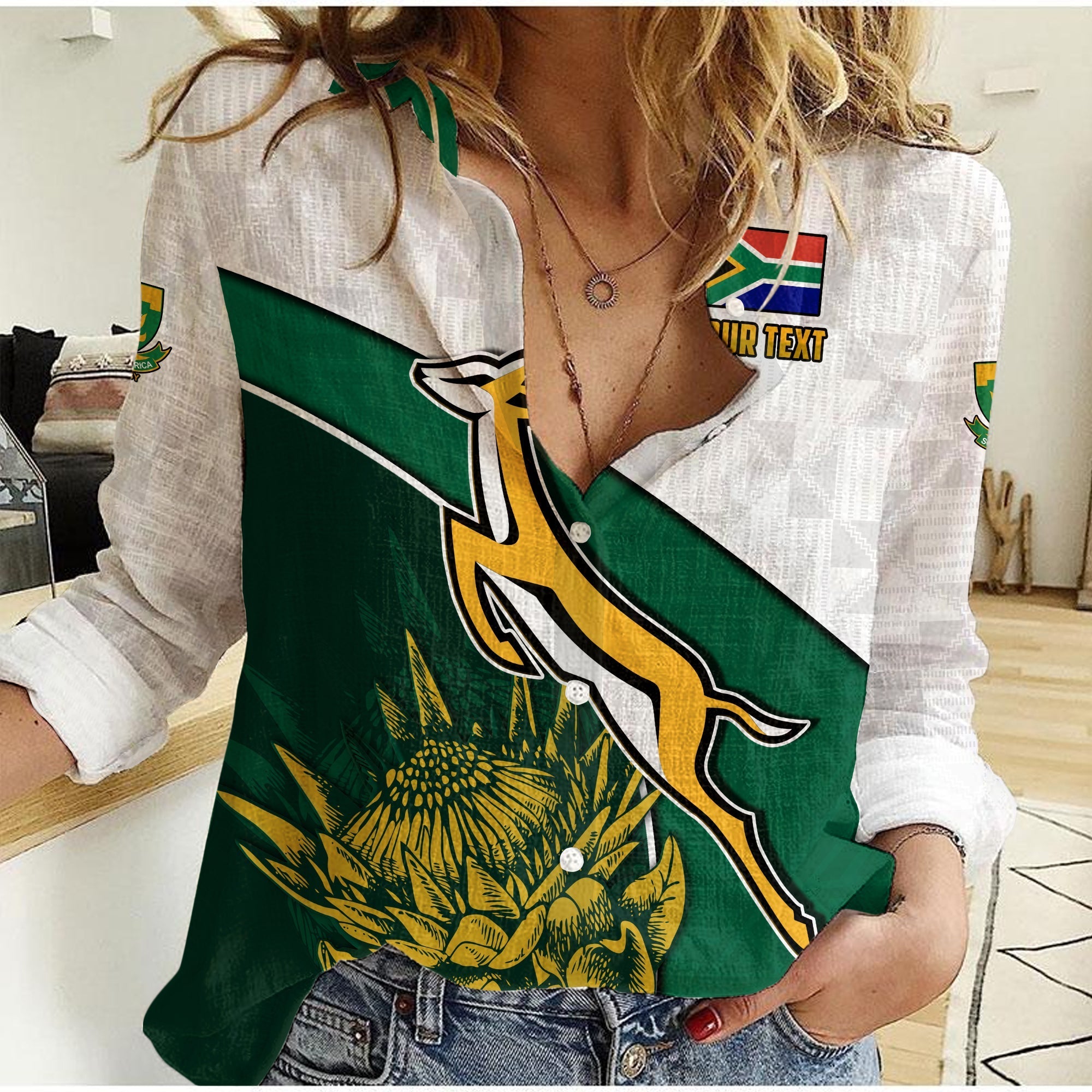 custom-personalised-south-africa-rugby-women-casual-shirt-king-protea-proudly-springboks