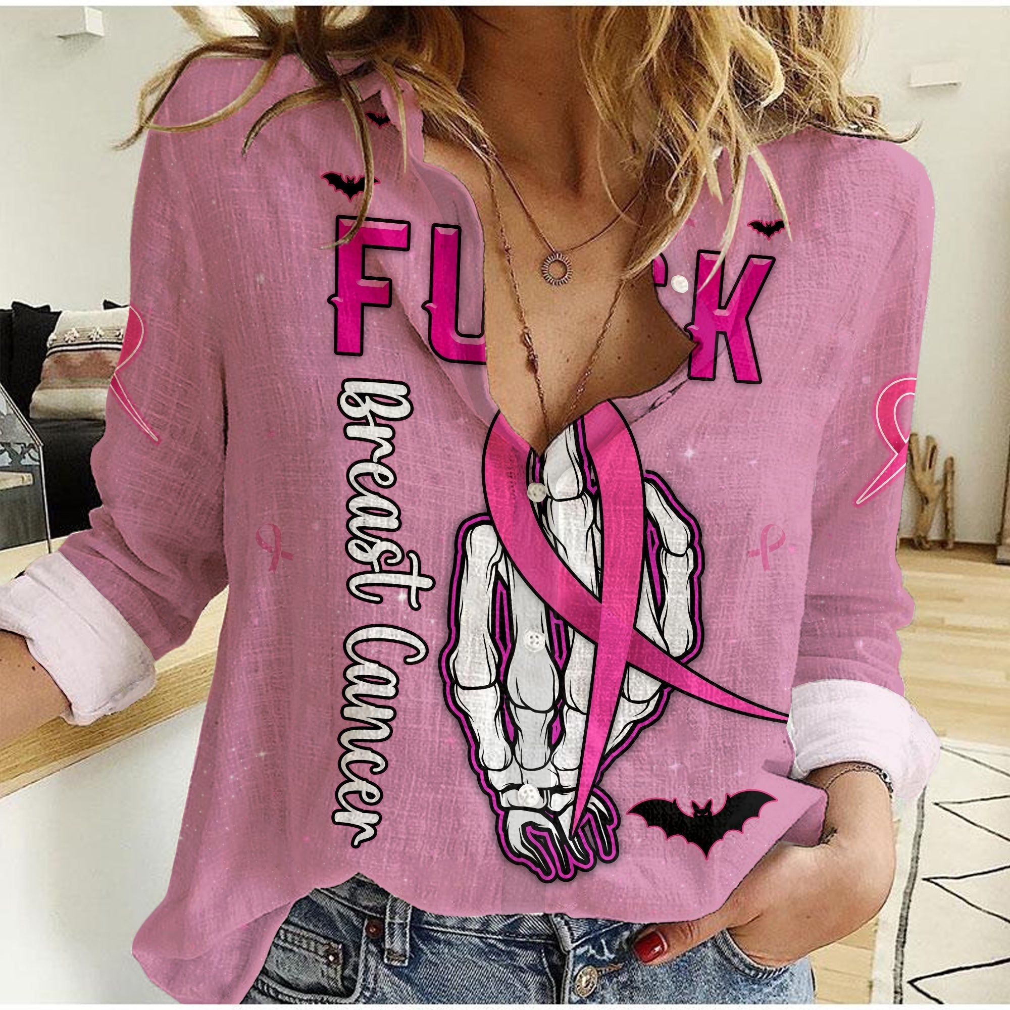 custom-personalised-breast-cancer-women-casual-shirt-skull-finger-fuckkk-breast-cancer-pink-ver02