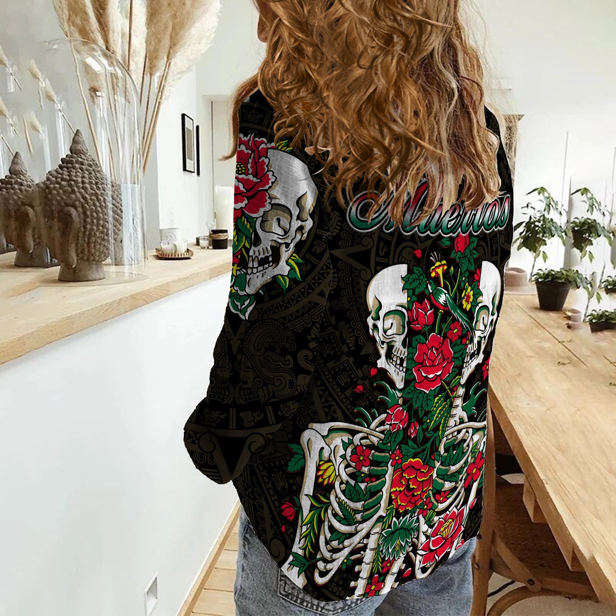 mexico-women-casual-shirt-floral-skull-dia-de-los-muertos