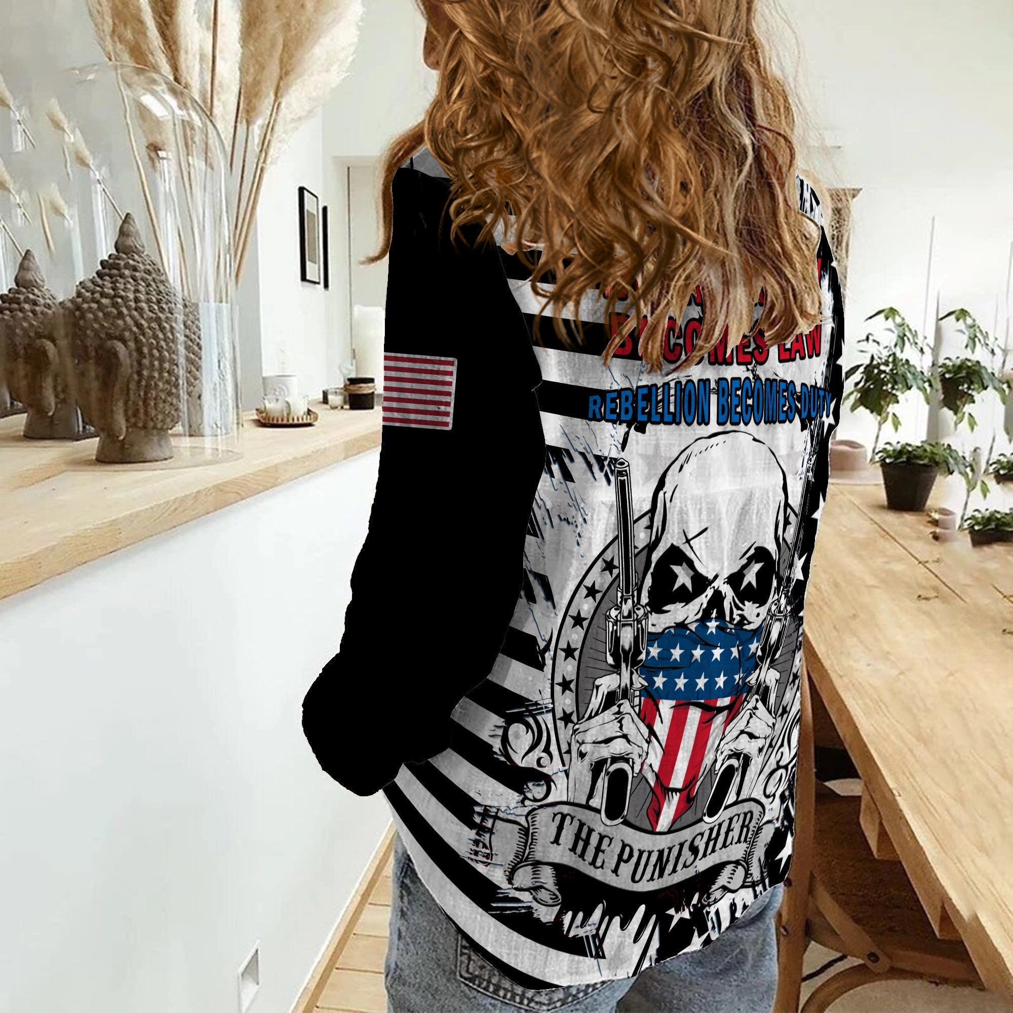 america-women-casual-shirt-american-flag-punisher-skull-grunge-style