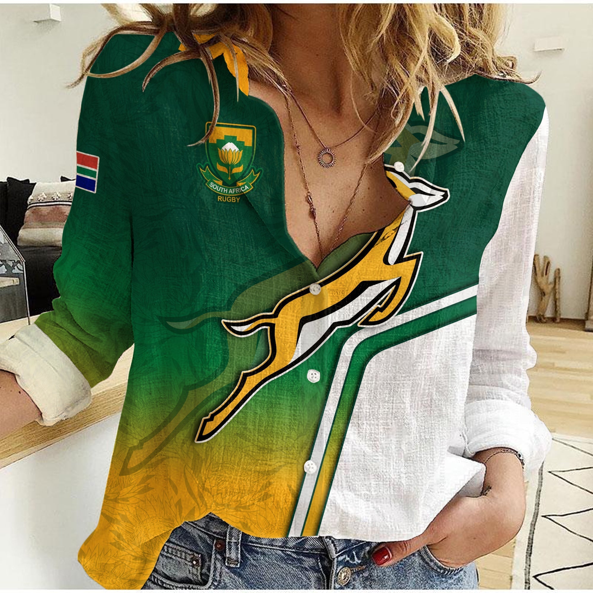 custom-personalised-south-africa-rugby-women-casual-shirt-protea-flower-springboks-go-bokke