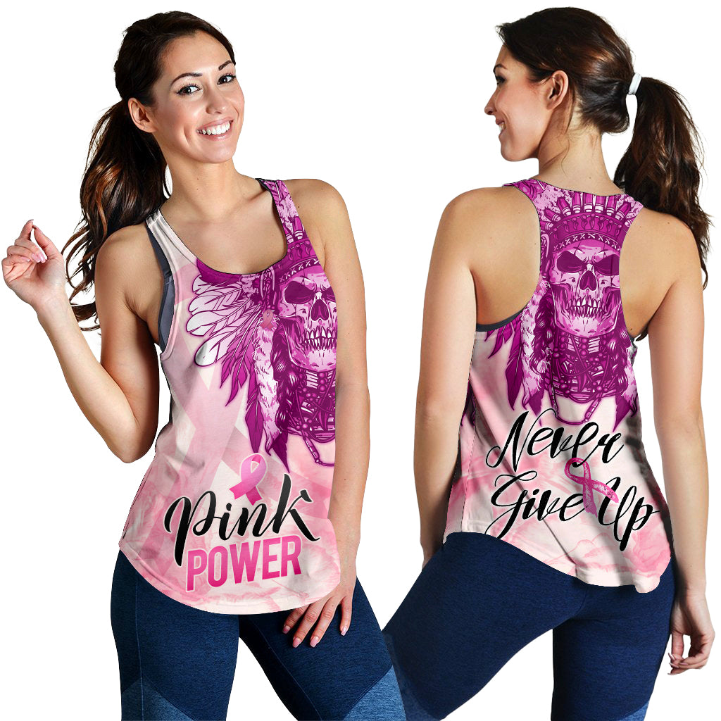 pink-power-breast-cancer-women-racerback-tank-never-give-up-native-american-skull