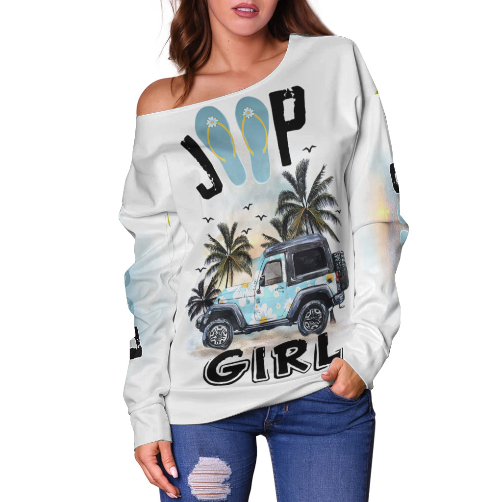 Jeep Girl Flower Flip Flops Women Off Shoulder Sweater