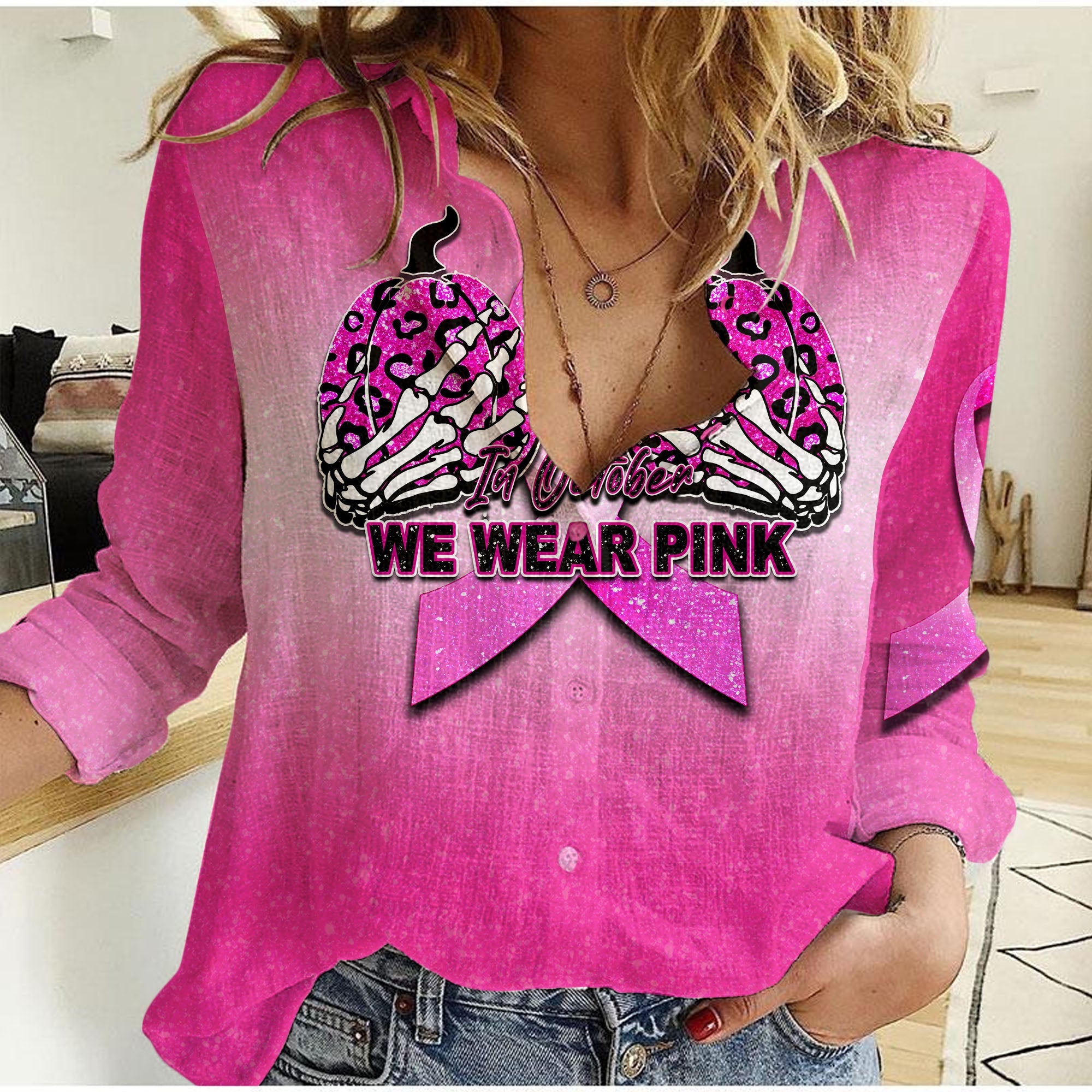 (Custom Personalised) Breast Cancer Casual Shirt Save The Pumpkins Pink Style