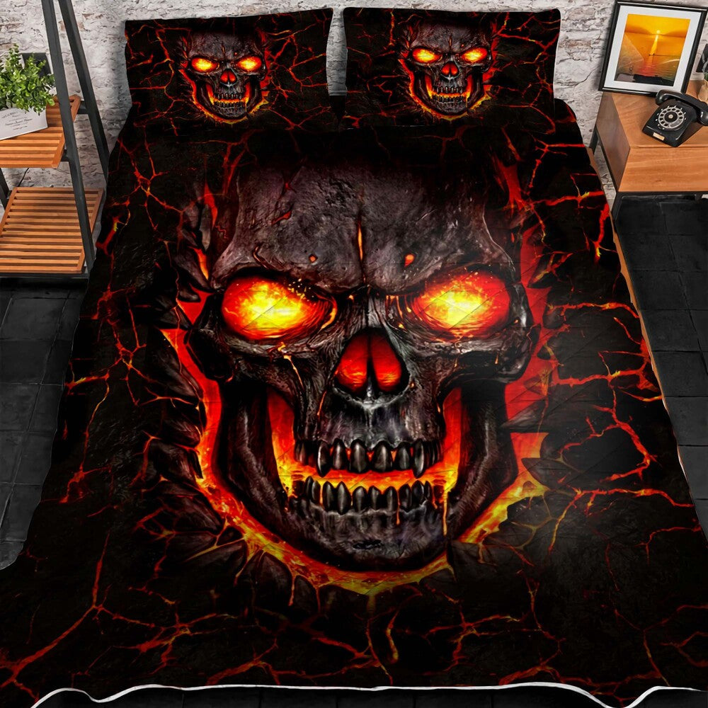 Premium Unique Lava Skull Quilt Bedding Set 3D Multicolor