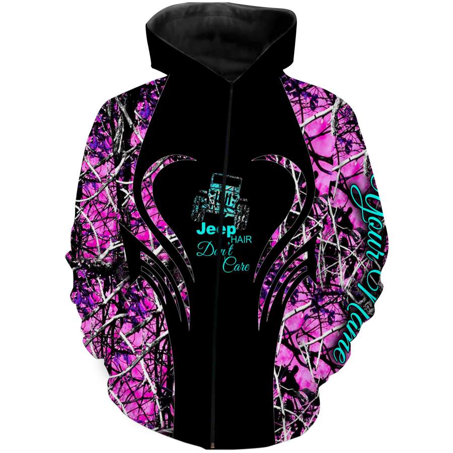 Jeep hair don’t care Serenity and Pink muddy camo Custom Name 3D All over print Hoodie, Long sleeves, Tank top, Leggings – Personalized Jeep clothing for Women – FSD747