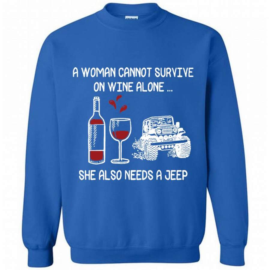 a-woman-cannot-survive-on-wine-alone-she-also-needs-a-jeep-gildan-crewneck-sweatshirt