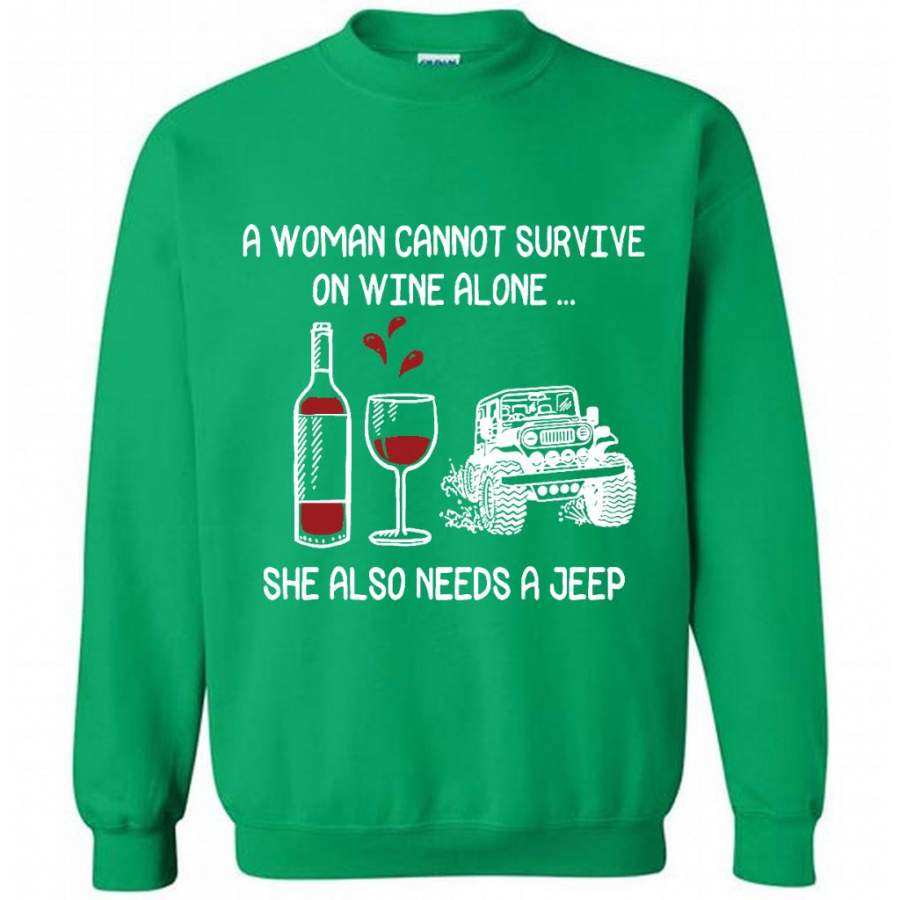 a-woman-cannot-survive-on-wine-alone-she-also-needs-a-jeep-gildan-crewneck-sweatshirt