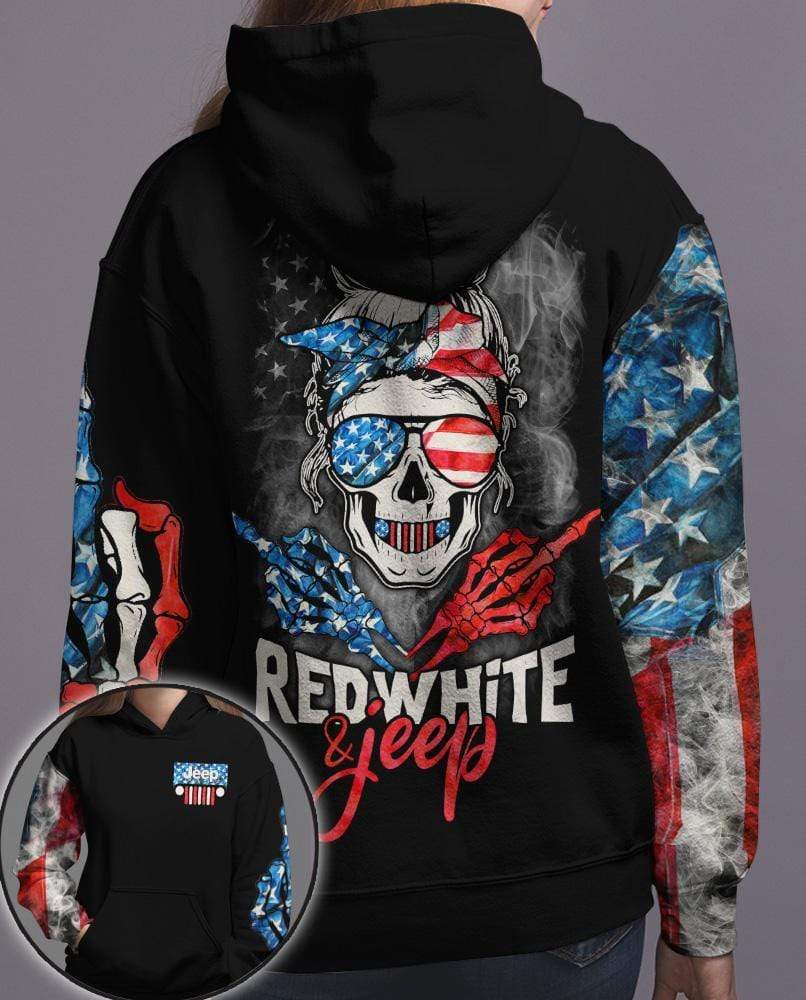 Skull Jeep Red White American Flag Hoodie Or Cross Tank Top Or Legging 3D #Kv