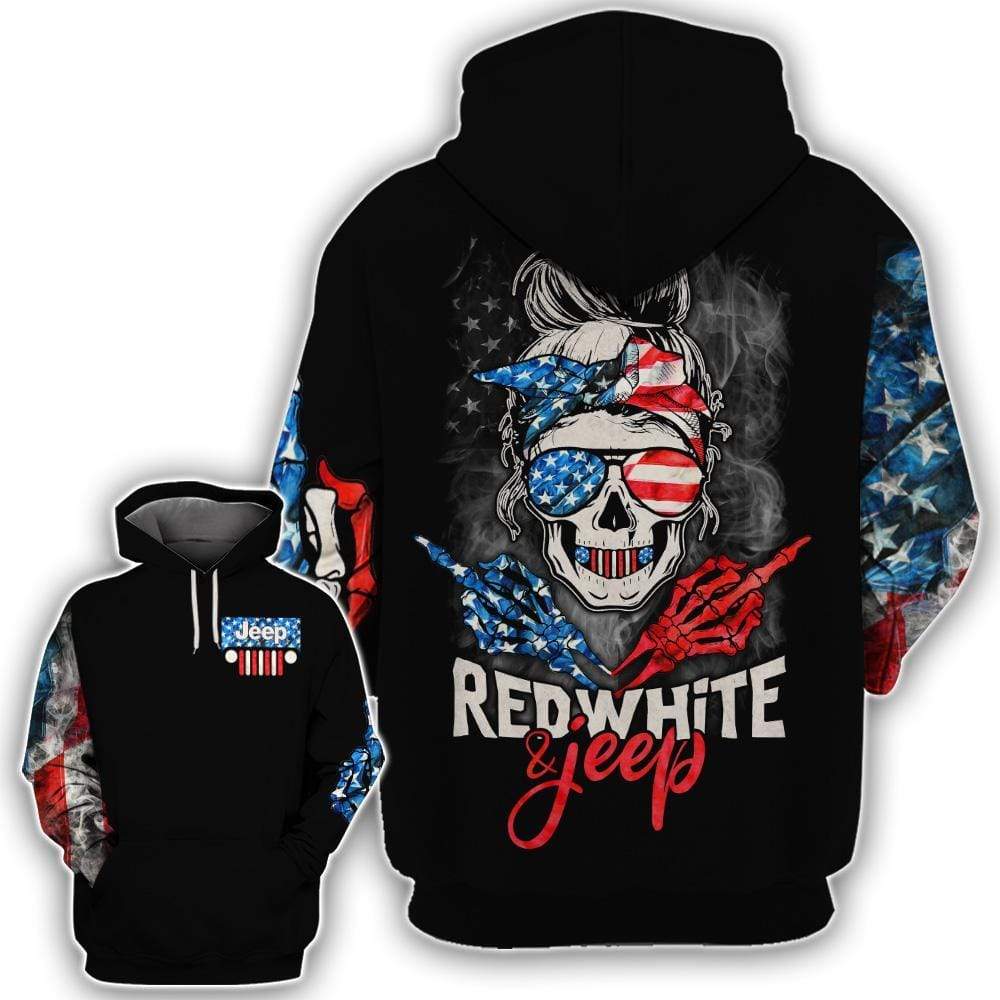 Skull Jeep Red White American Flag Hoodie Or Cross Tank Top Or Legging 3D #Kv