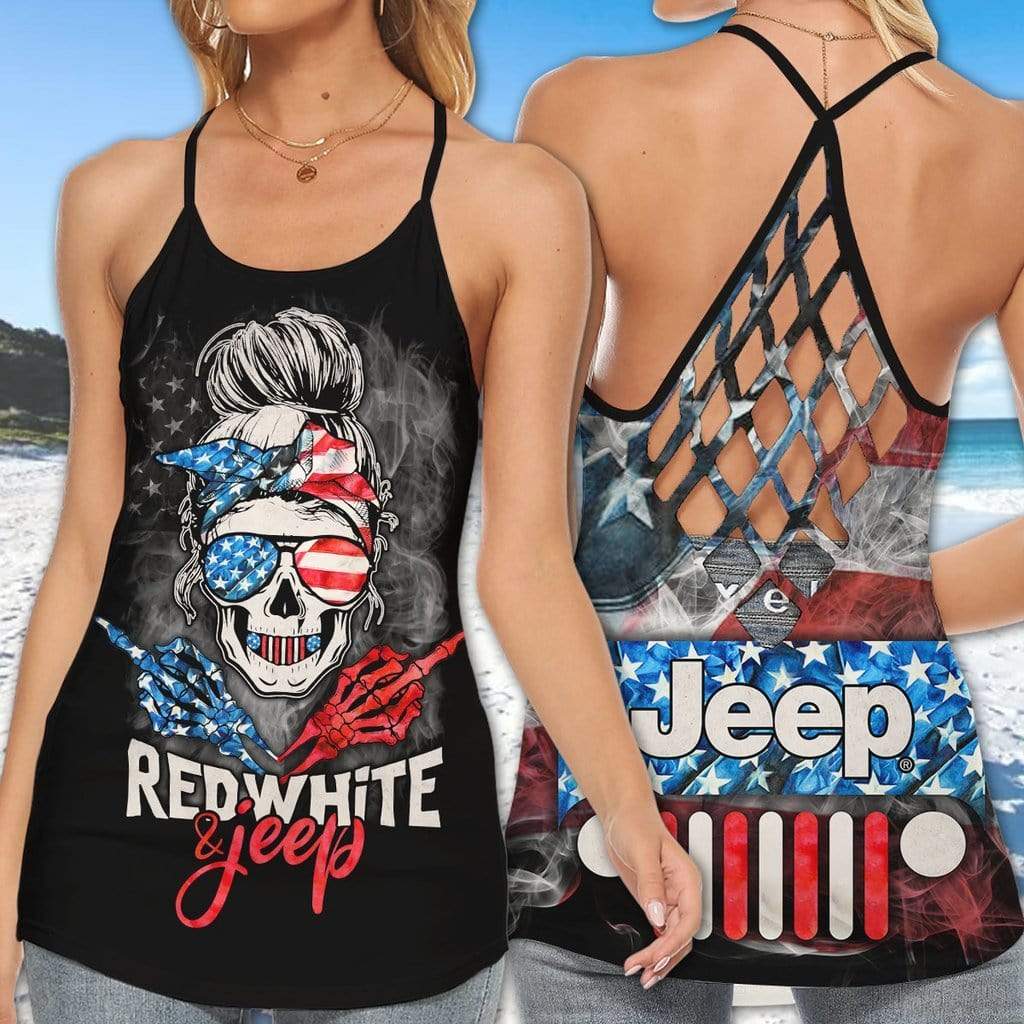 Skull Jeep Red White American Flag Hoodie Or Cross Tank Top Or Legging 3D #Kv