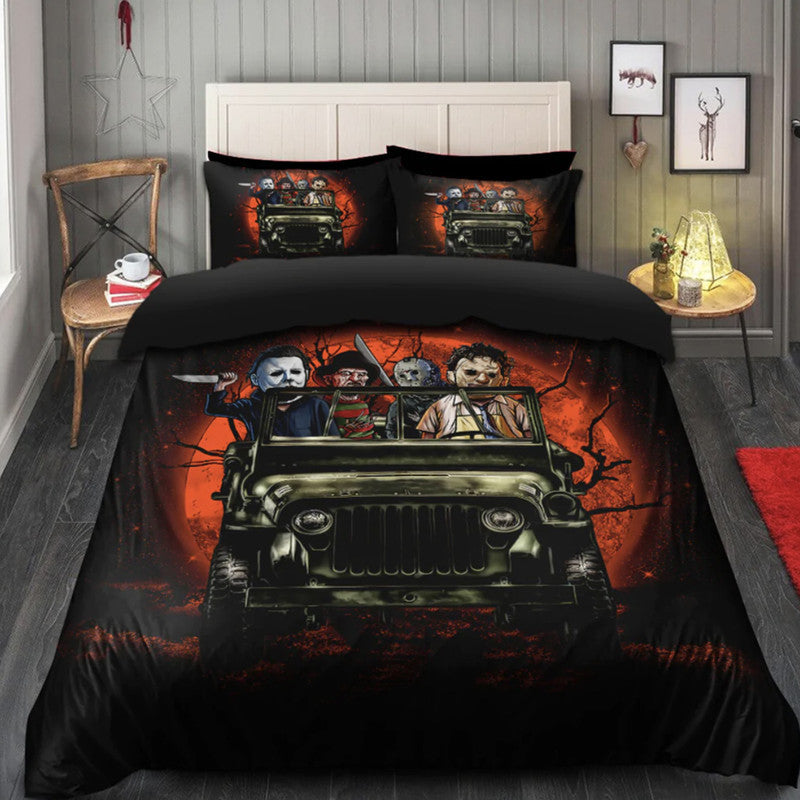 halloween-bedding-set-horror-villains-characters-on-jeep-moonlight-no5