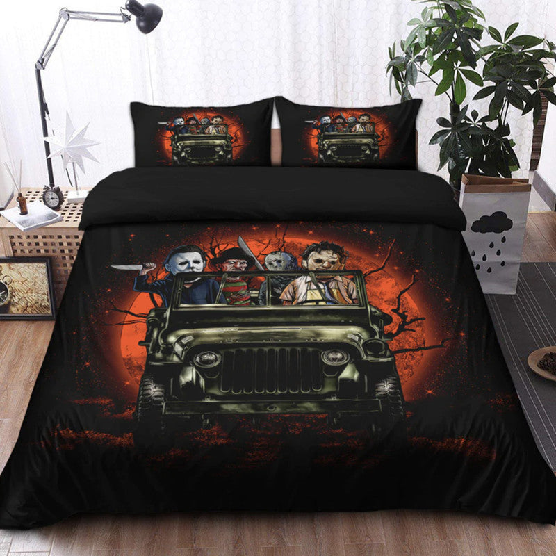 halloween-bedding-set-horror-villains-characters-on-jeep-moonlight-no5