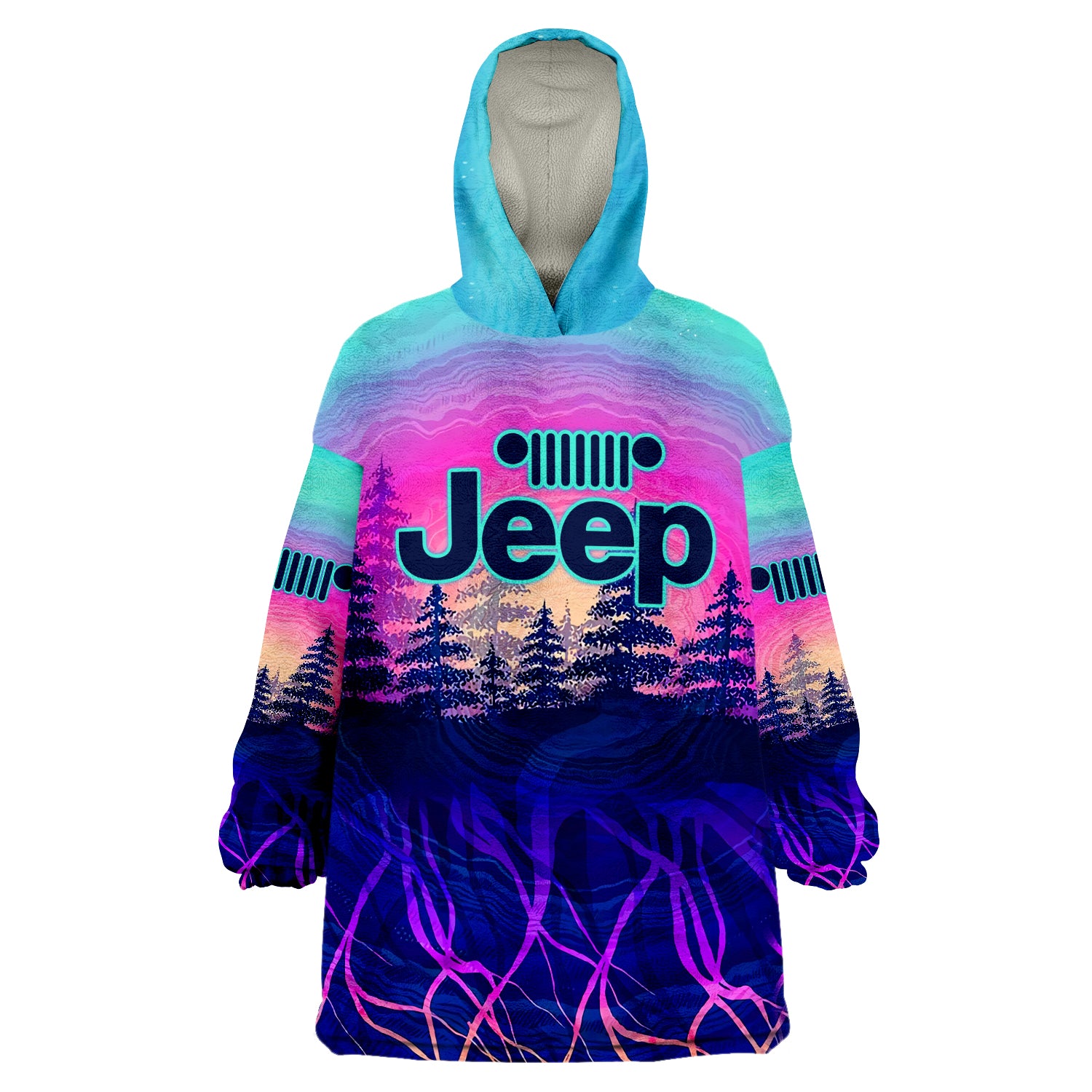 Not All Who Wander Are Lost Forest Sunset Jeep Wearable Blanket Hoodie