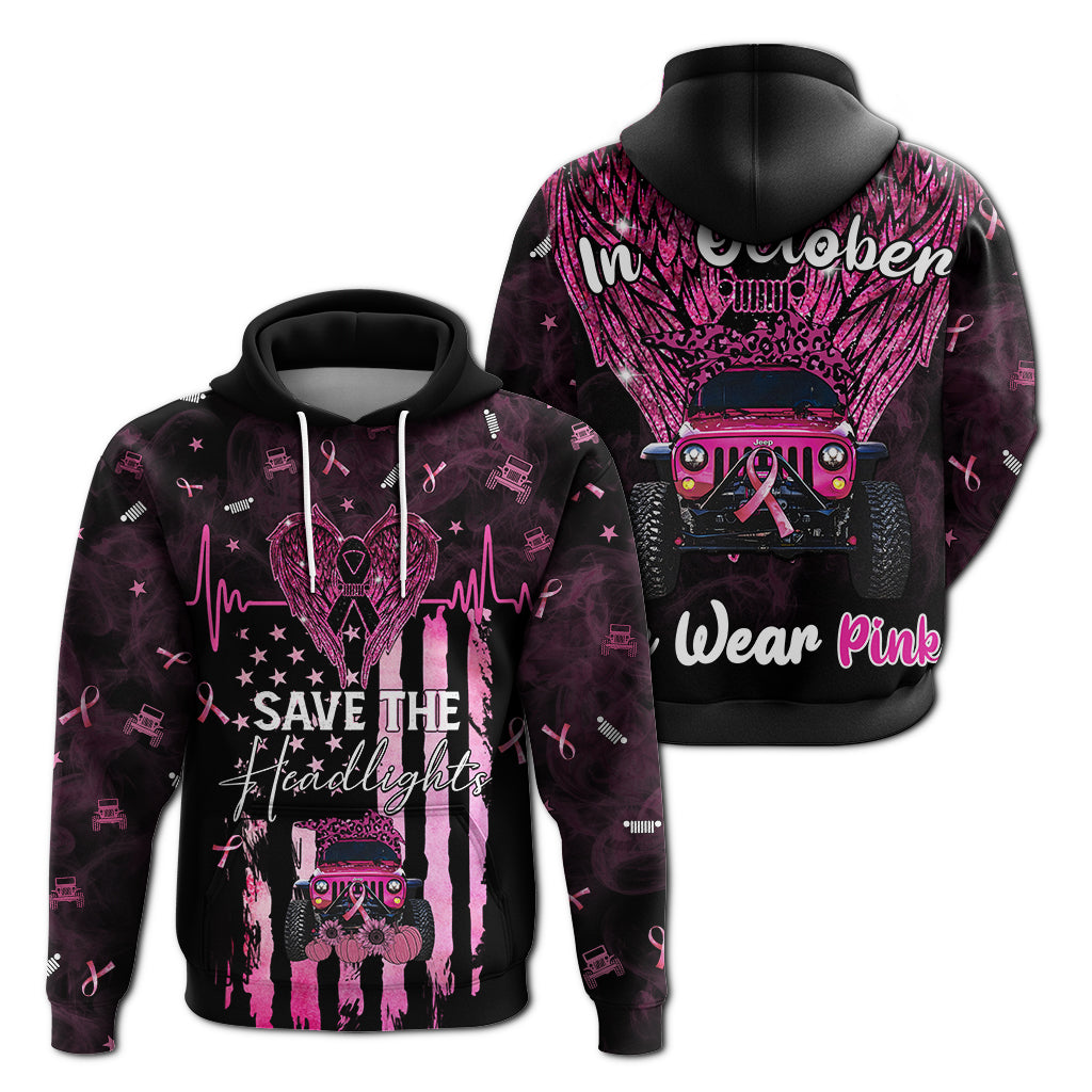 Jeep Heartbeat Breast Cancer Hoodie Save The Headlights LT4