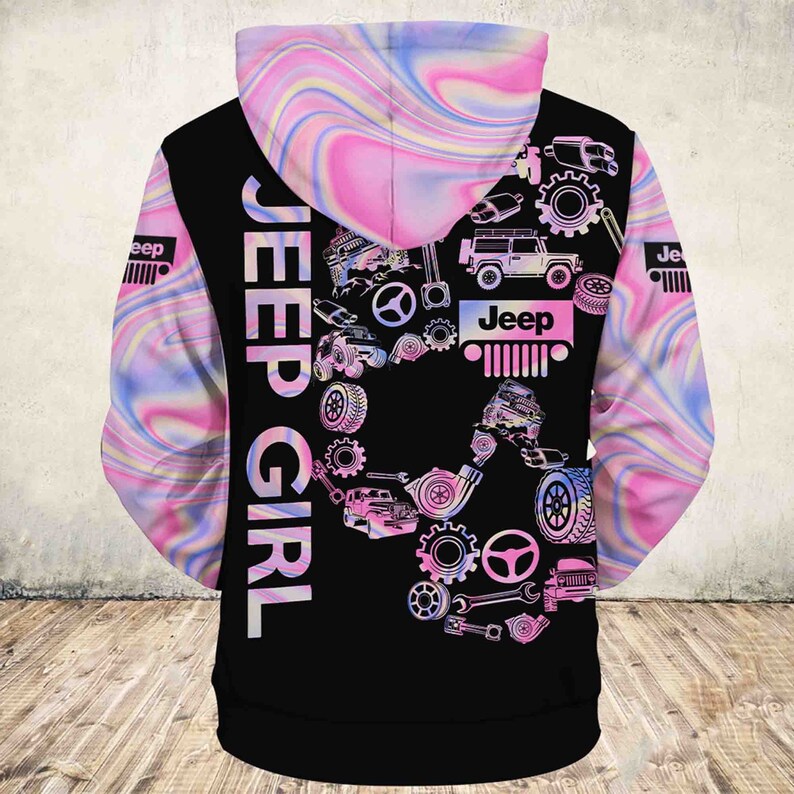 Black Jeep Girl Pink Floral Skull Hoodie 3D All Over Print LT11