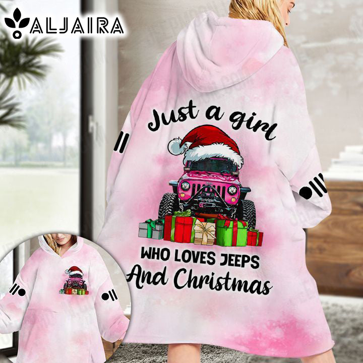 Pink Christmas Jeep Wearable Blanket Hoodie