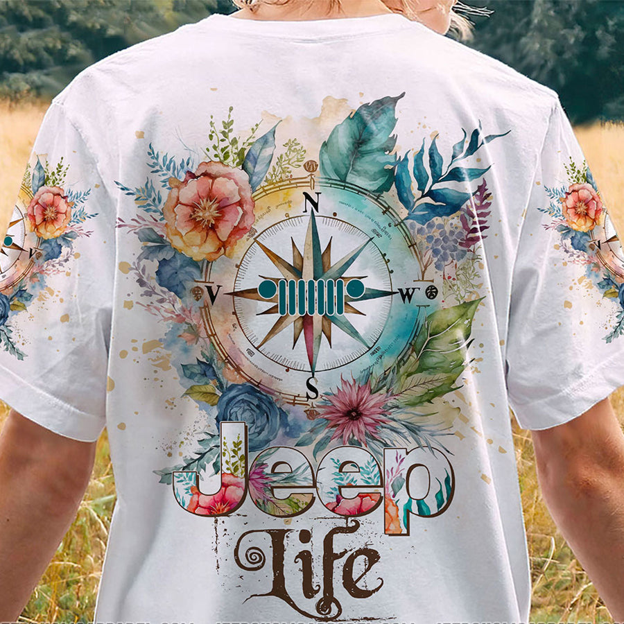 Jeep Life Compass Flower T Shirt