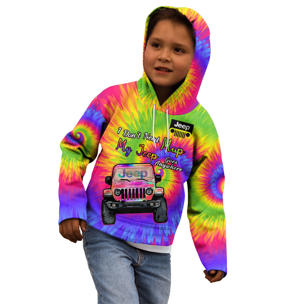 i-dont-need-map-my-jeep-goes-anywhere-kid-hoodie-tie-dye-special-version