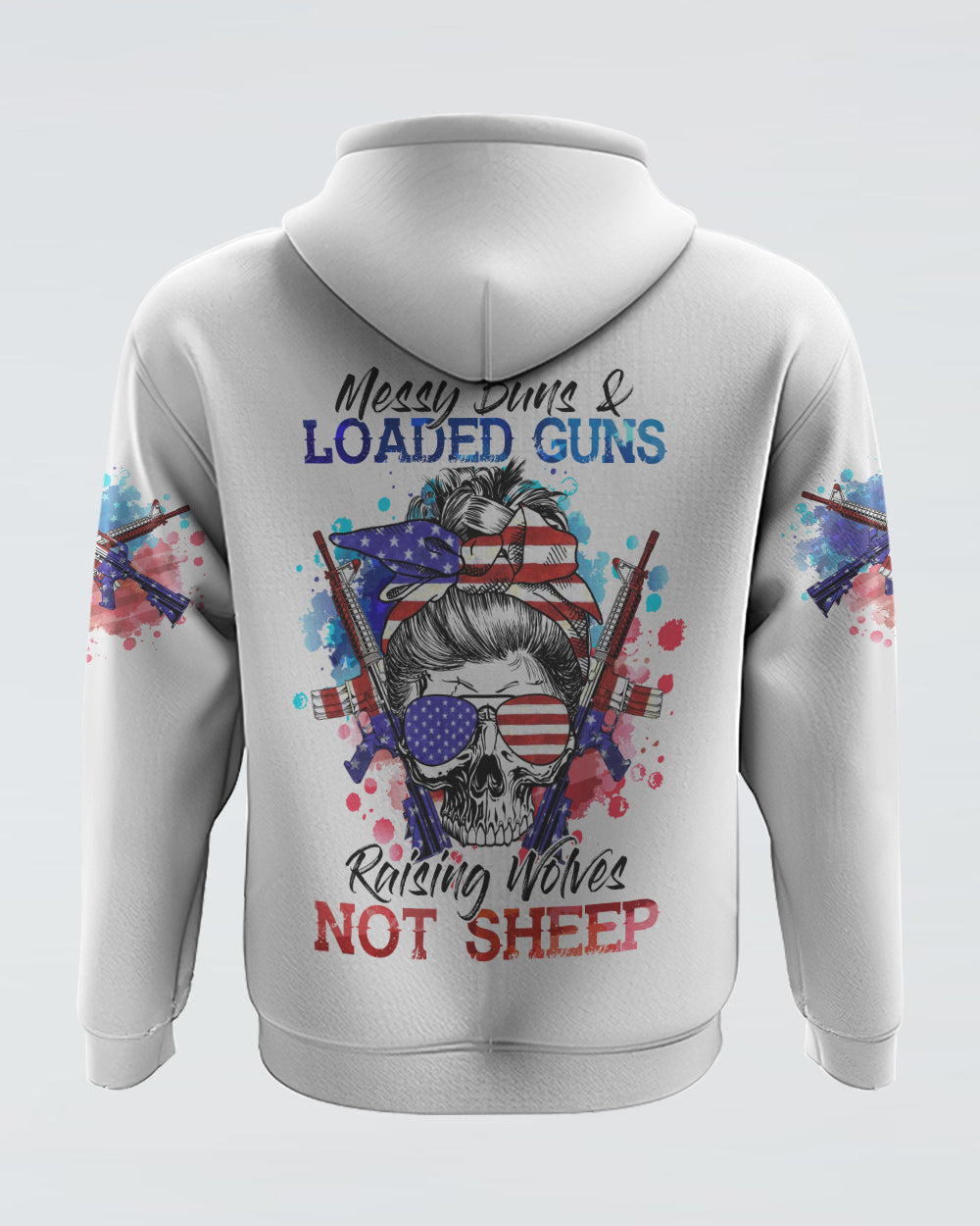 messy-bun-and-loaded-guns-skull-headband-womens-patriotic-hoodie