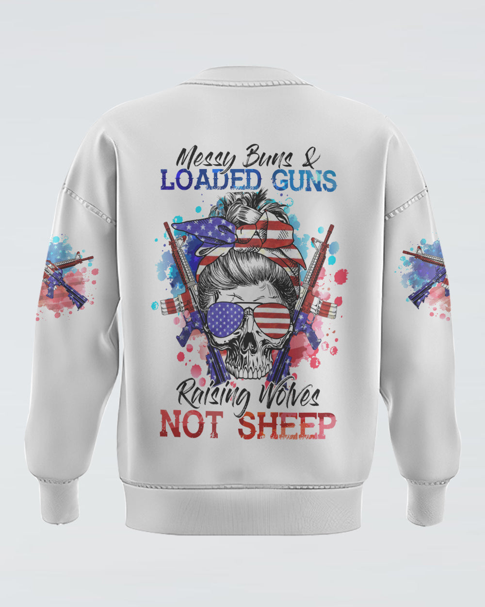 messy-bun-and-loaded-guns-skull-headband-womens-patriotic-sweatshirt