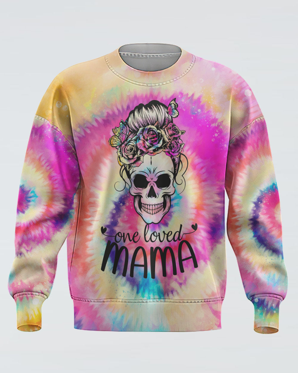 one-loved-mama-messy-bun-tie-dye-womens-skull-sweatshirt