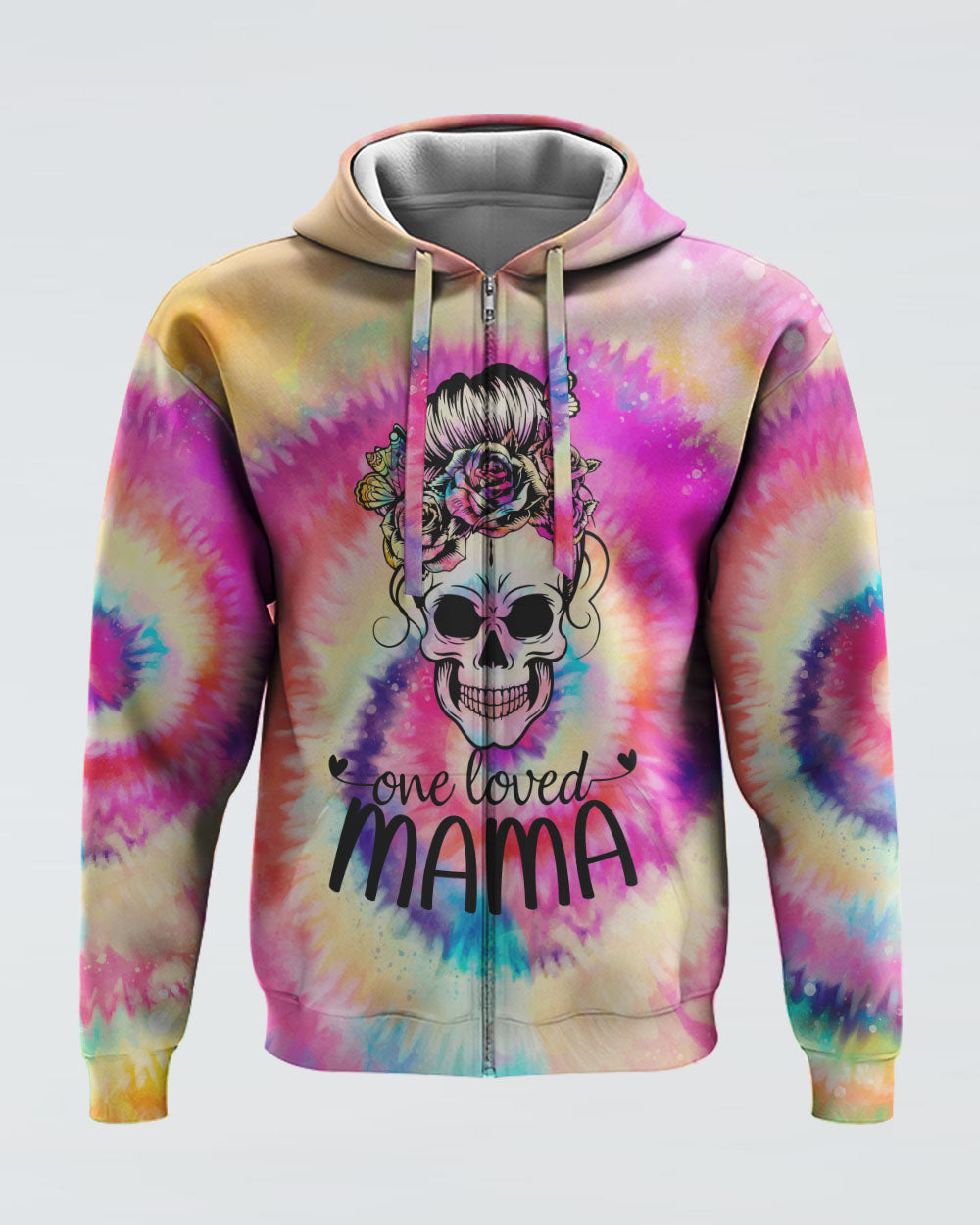 one-loved-mama-messy-bun-tie-dye-womens-skull-hoodie