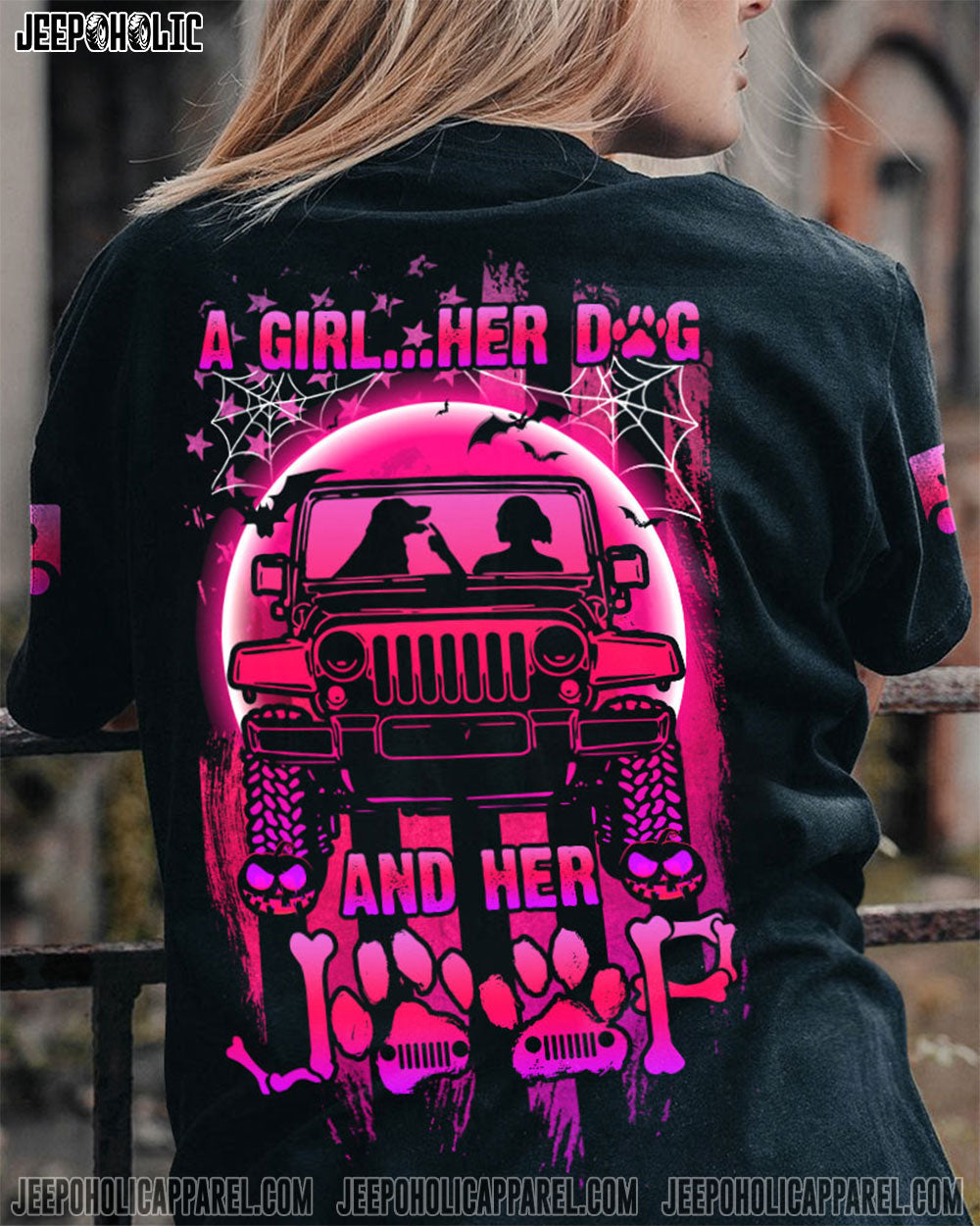 A Girl Her Dog And Her Jeep Halloween All Over Print