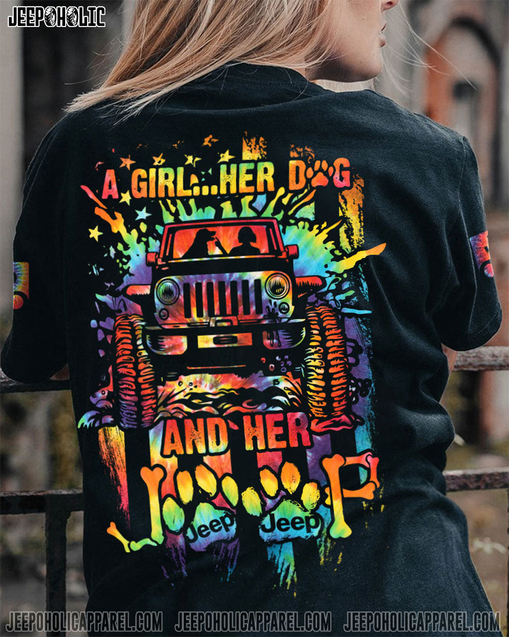 A Girl Her Dog And Her Jeep All Over Print