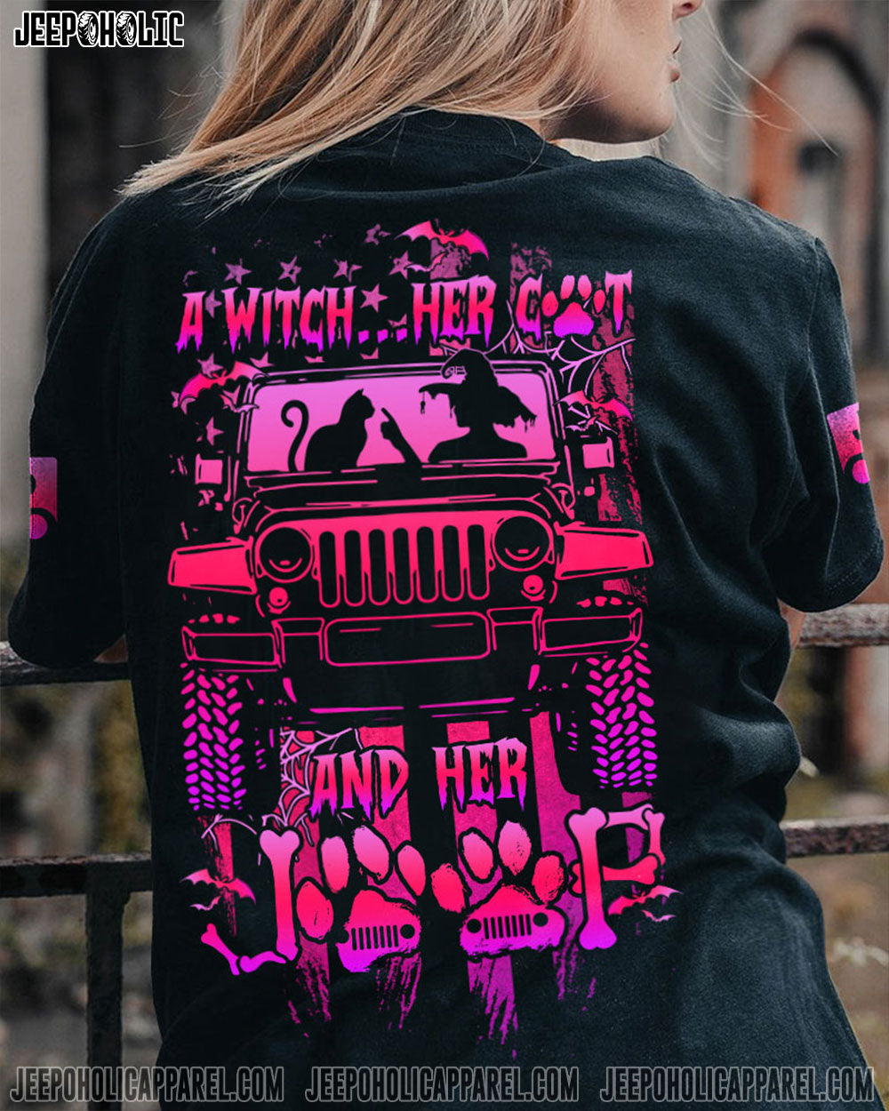 A Witch Her Cat And Her Jeep Halloween All Over Print