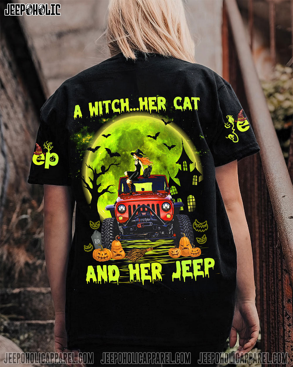 A Witch Her Cat And Her Jeep Halloween All Over Print