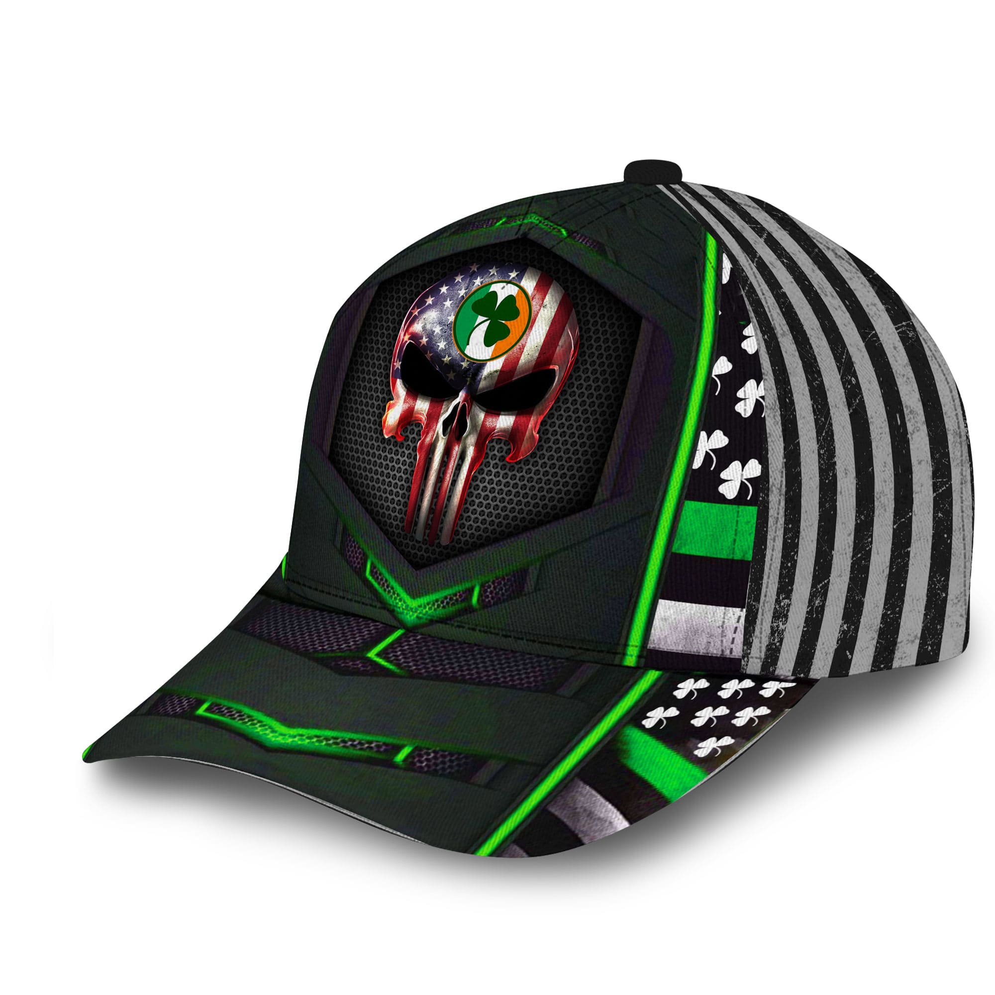 Premium Skull And Green Irish Tree Patrick's Day Hats Multicolor