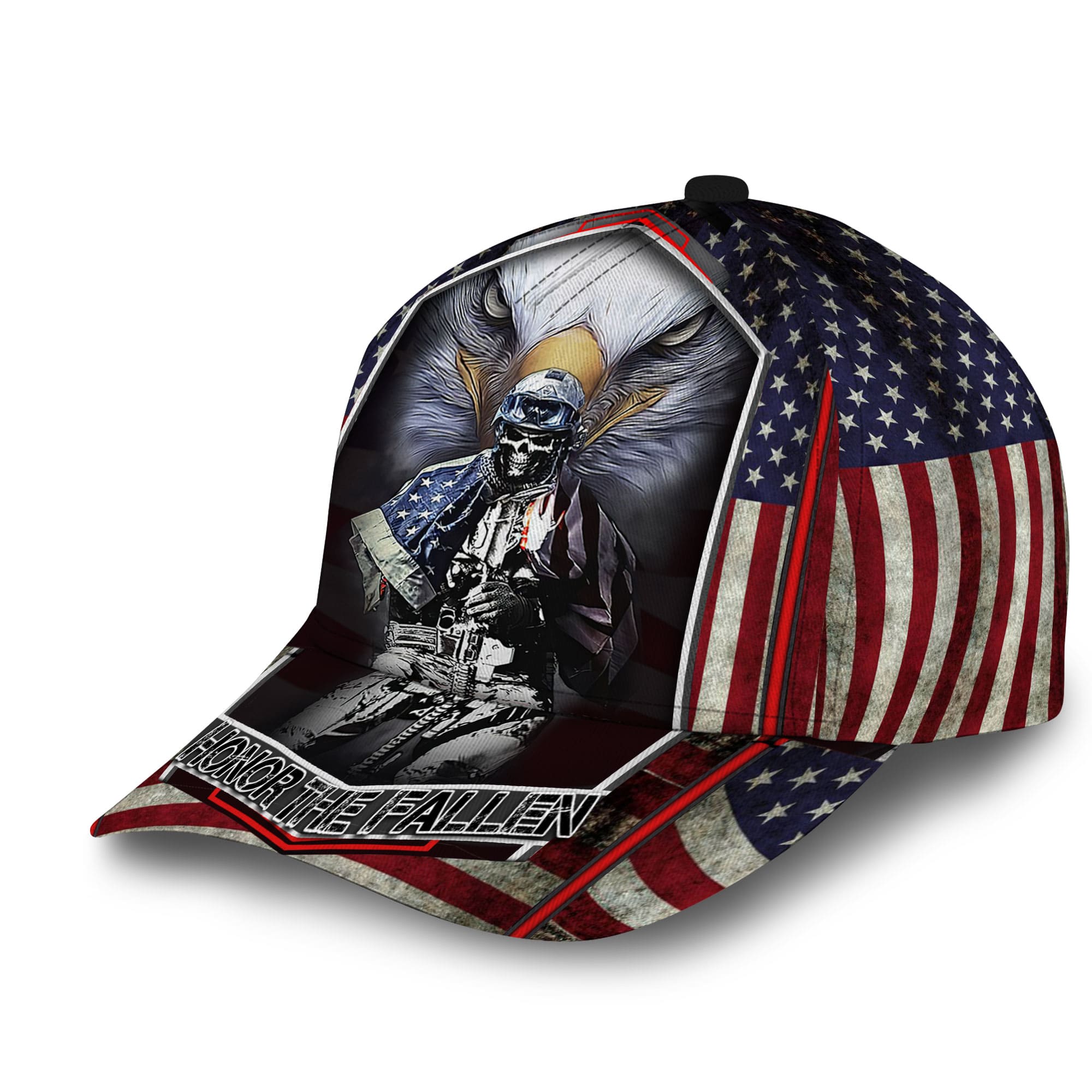 Premium Unique Cap Honor The Fallen Veteran Skull Full Printed 3D Hat