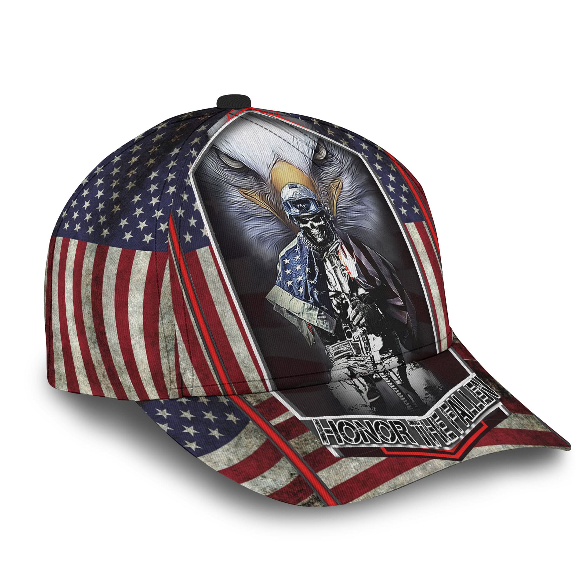 Premium Unique Cap Honor The Fallen Veteran Skull Full Printed 3D Hat