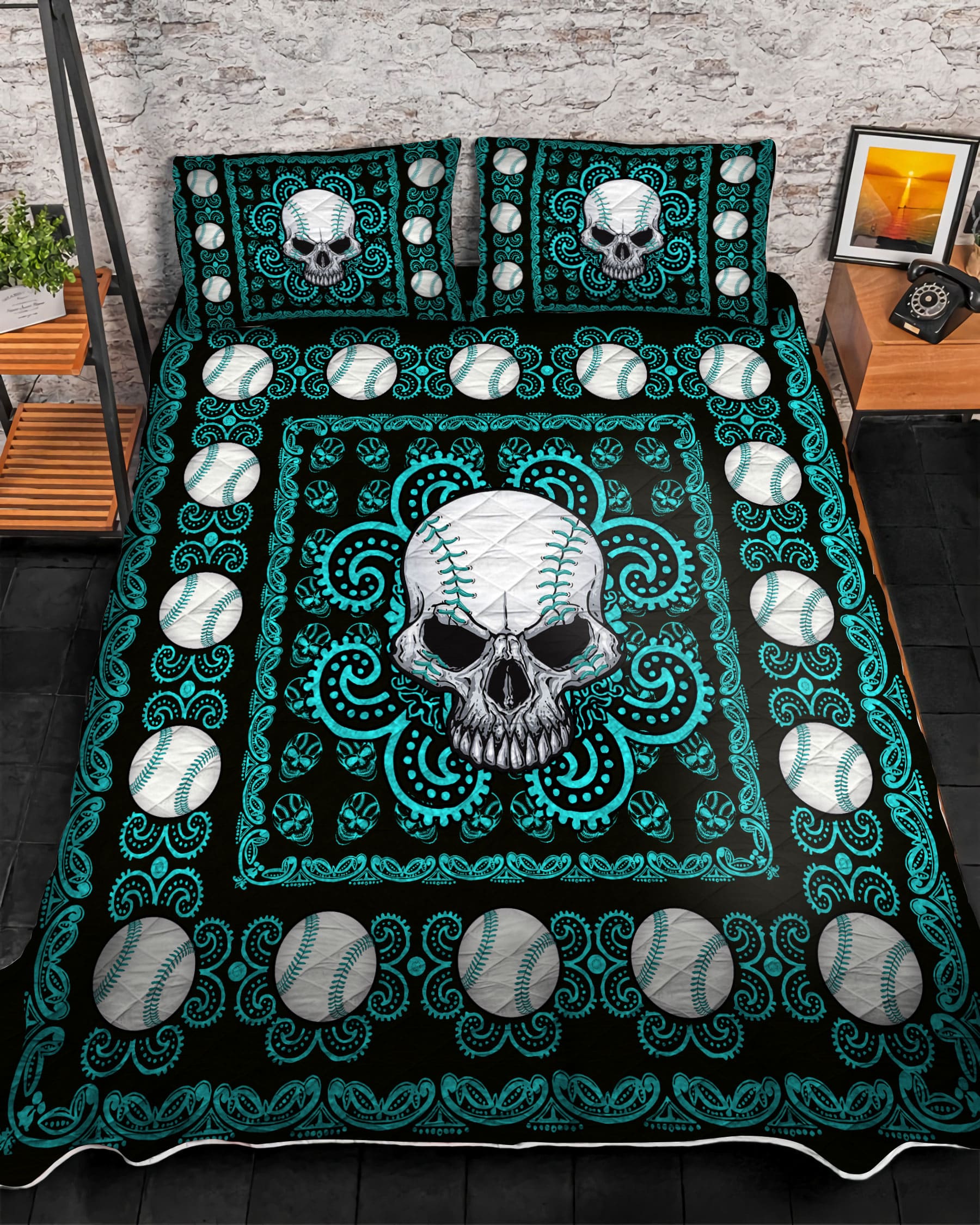 Premium Unique Baseball Skulls Quilt & Bedding Set 3D Printed