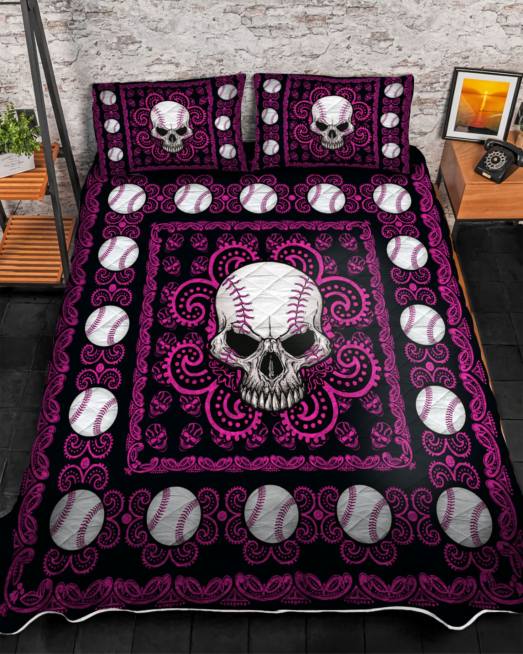 Premium Unique Baseball Skulls Quilt & Bedding Set 3D Printed