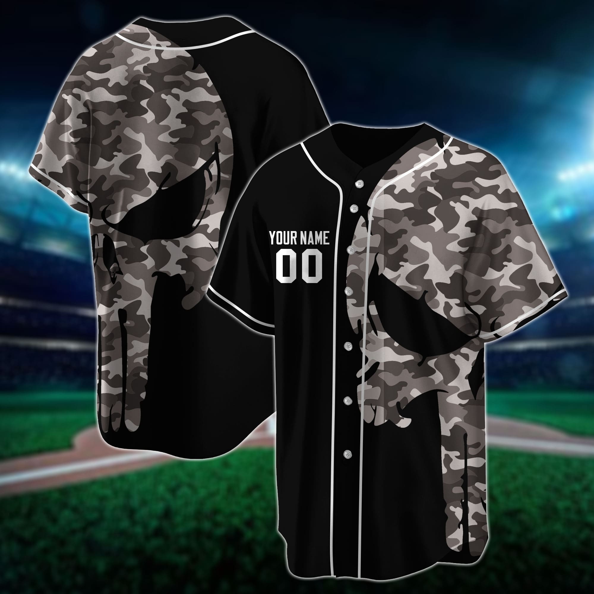 Men's Baseball Jersey Custom Team Sport Camo Skull Short Sleeve