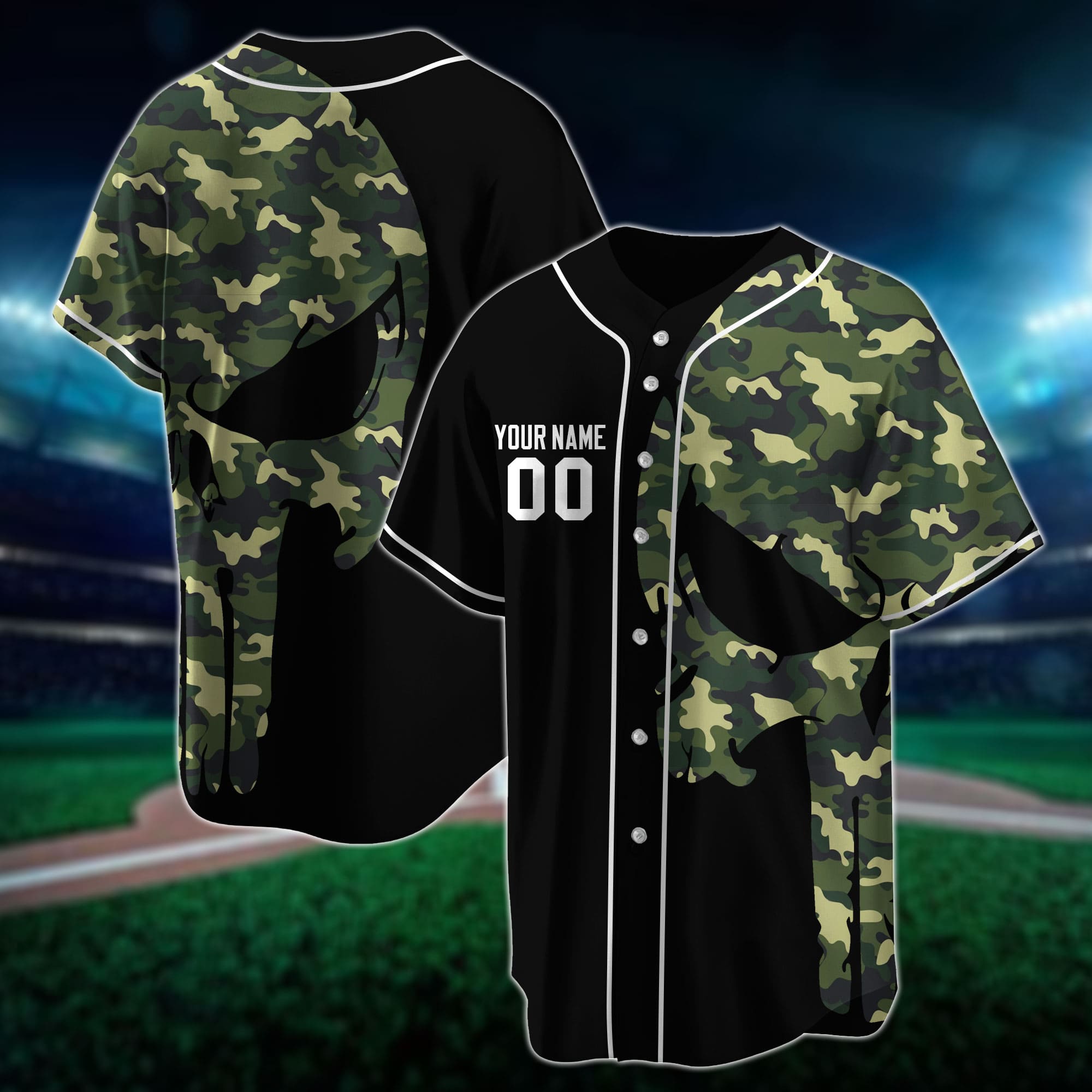 Men's Baseball Jersey Custom Team Sport Camo Skull Short Sleeve