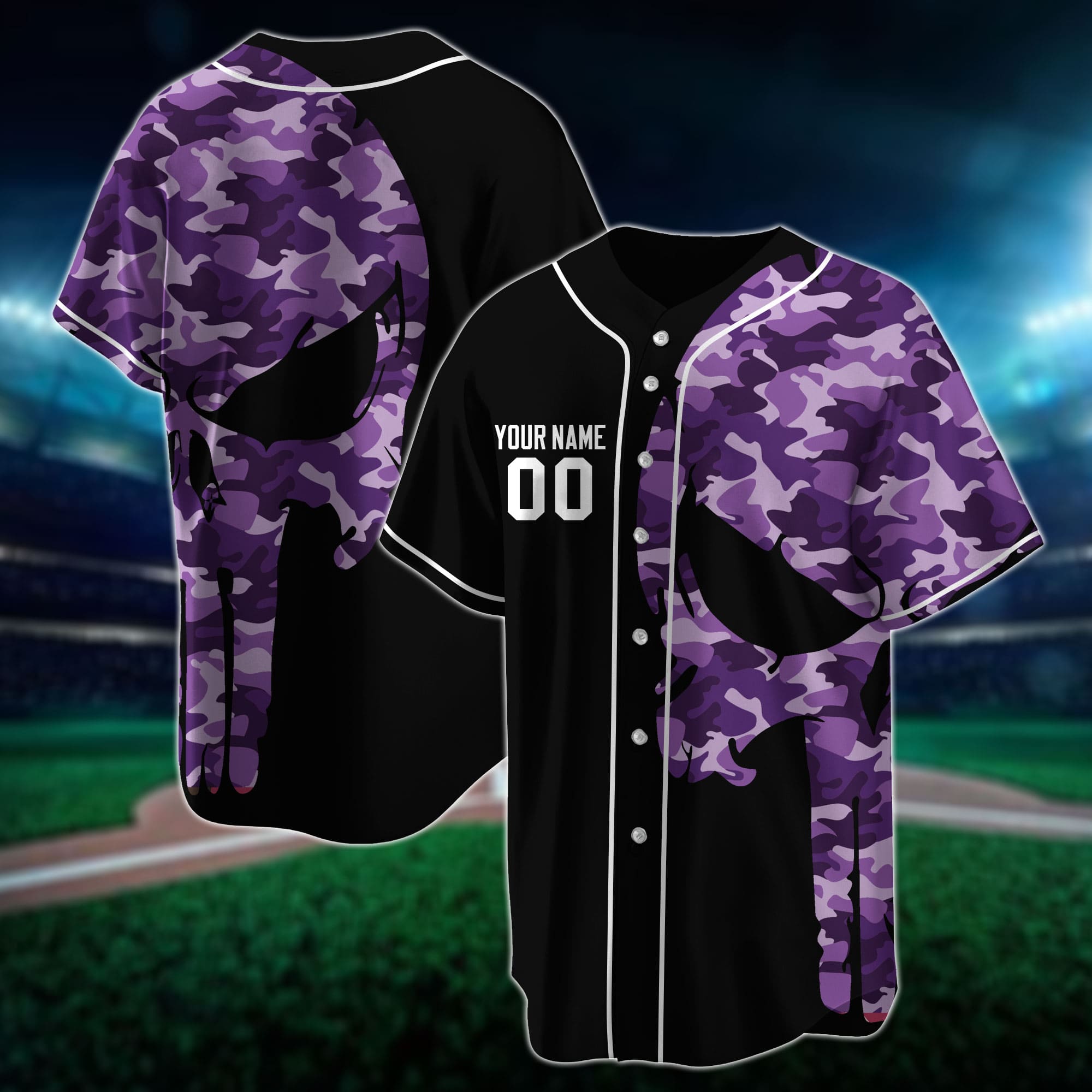 Men's Baseball Jersey Custom Team Sport Camo Skull Short Sleeve