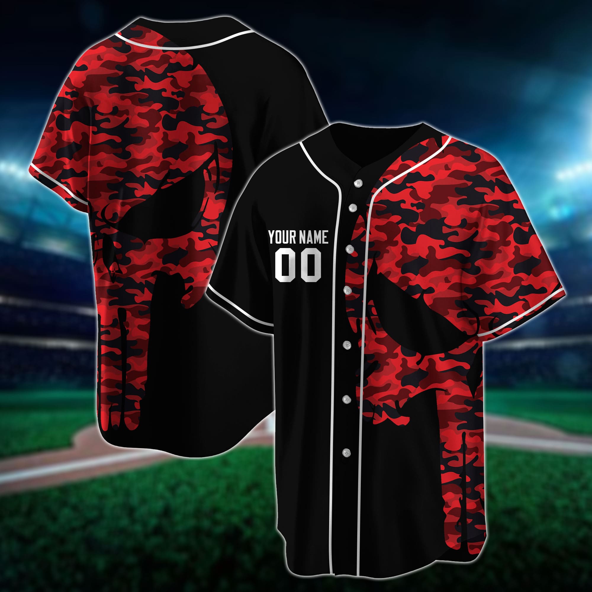 Men's Baseball Jersey Custom Team Sport Camo Skull Short Sleeve