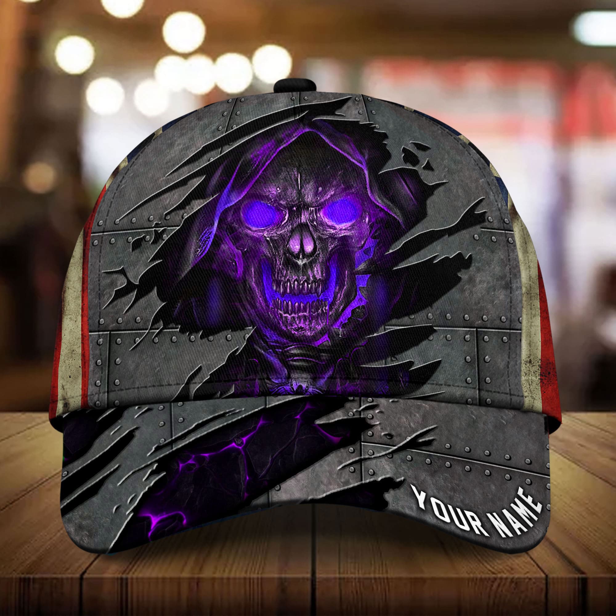 Premium Metal Cracked Skull 3D Hat Printed Green Personalized