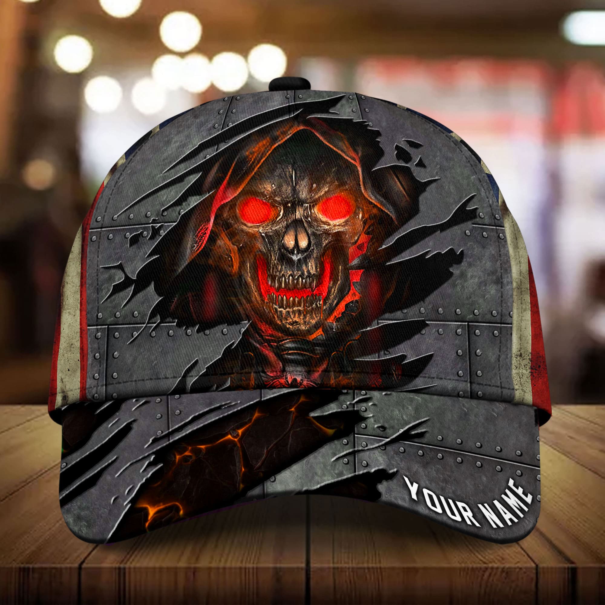 Premium Metal Cracked Skull 3D Hat Printed Green Personalized