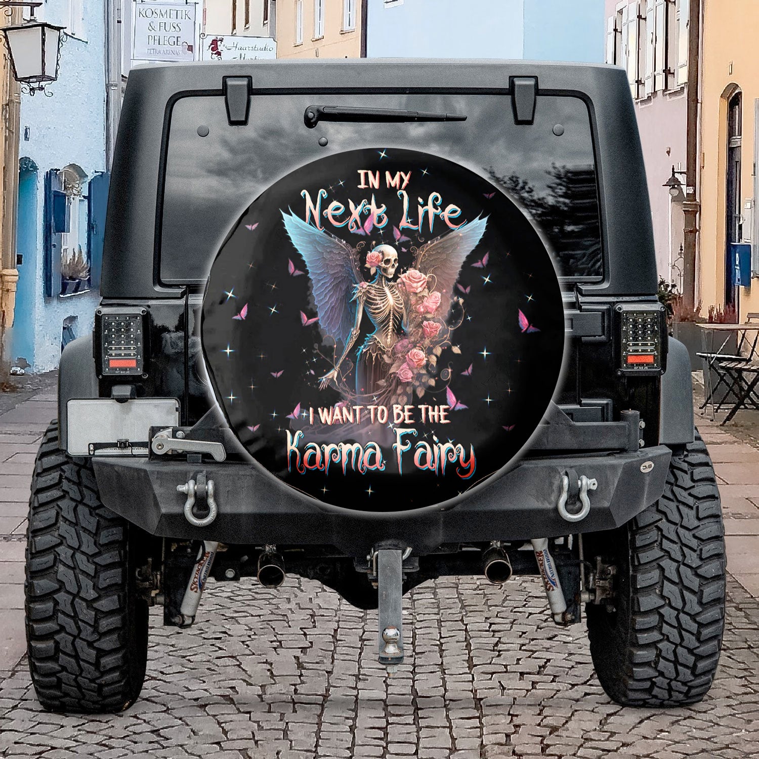 Karma Fairy Skull Skeleton Rose Automotive Spare Tire Cover