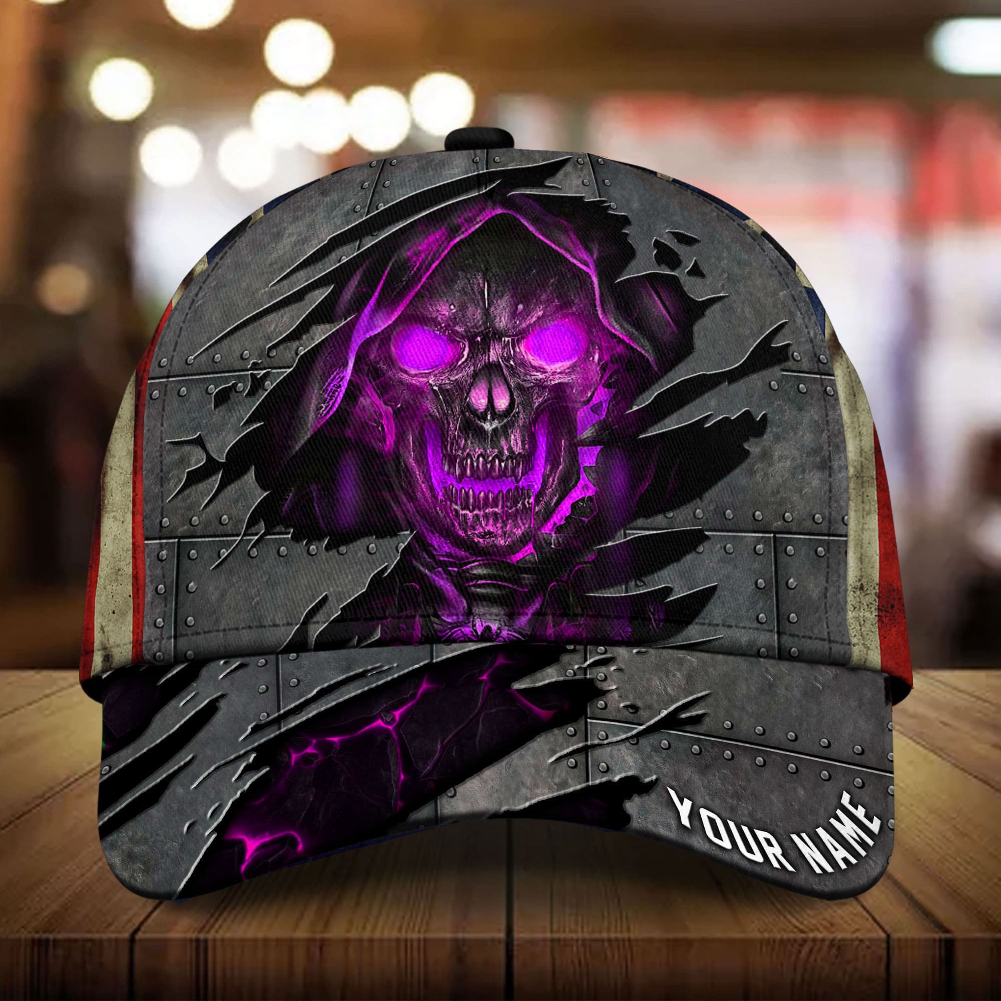 Premium Metal Cracked Skull 3D Hat Printed Green Personalized