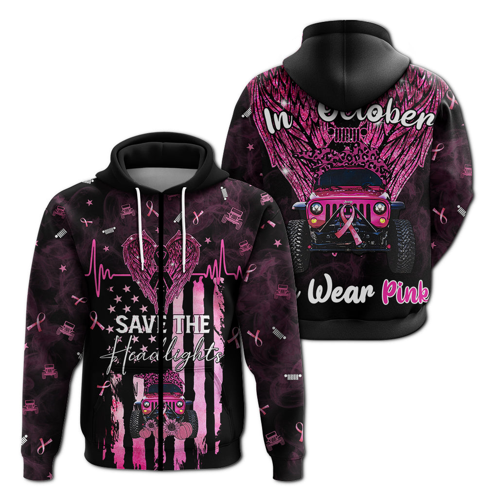 Jeep Heartbeat Breast Cancer Hoodie Save The Headlights LT4