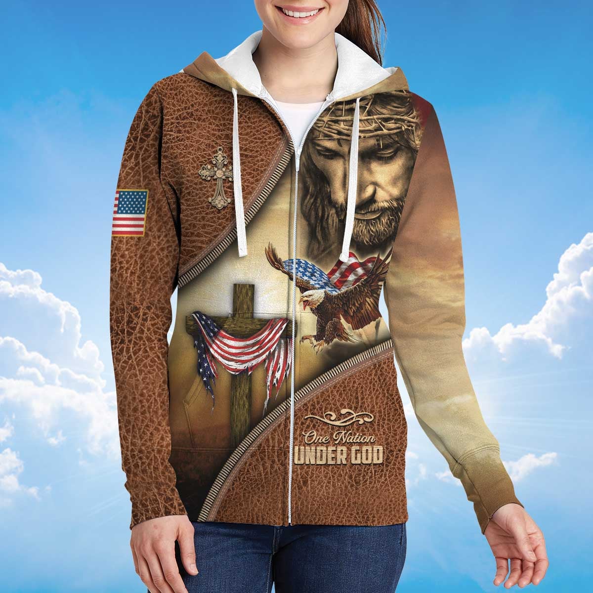 america-a-nation-under-god-eagle-american-flag-and-the-cross-zipper-hoodie