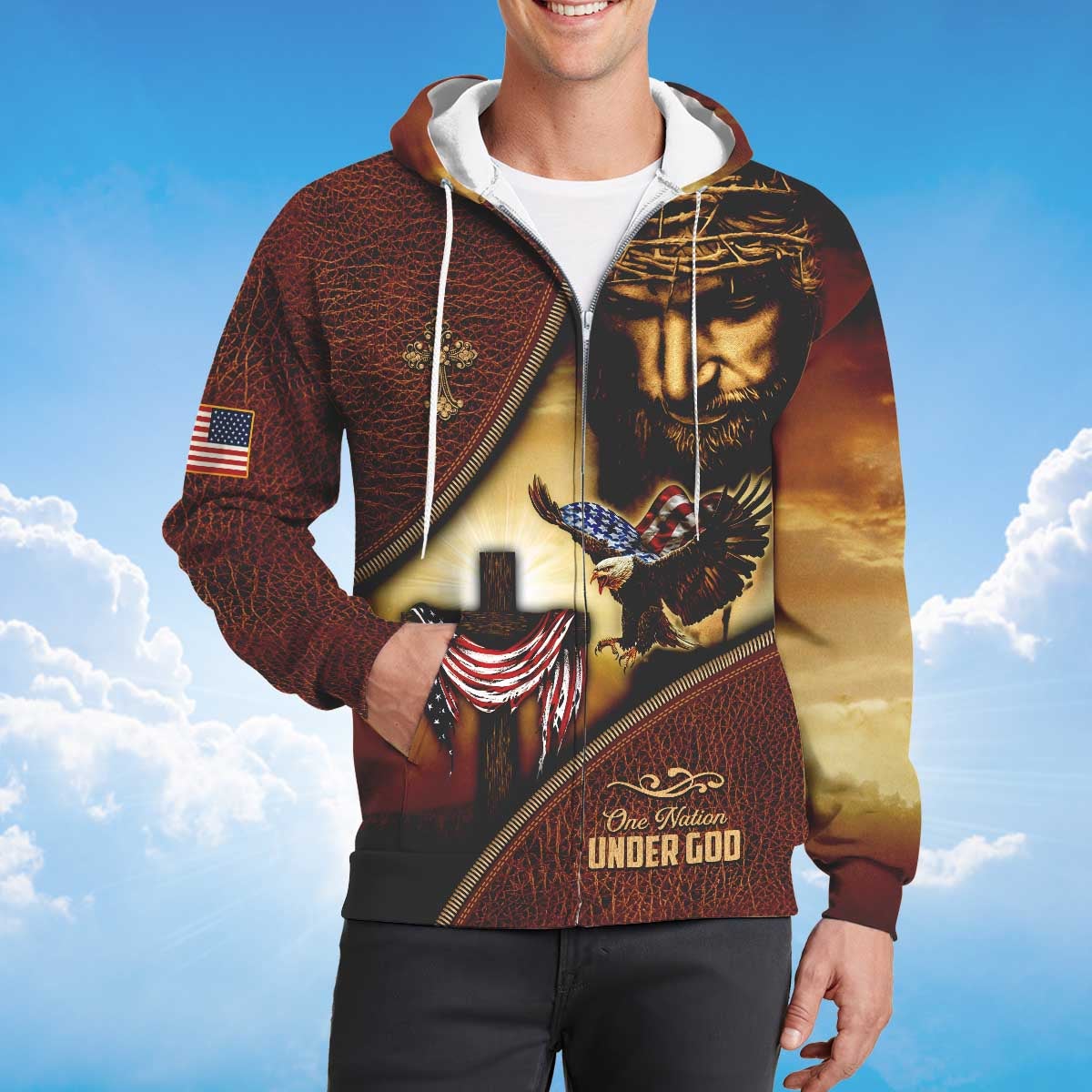 america-a-nation-under-god-eagle-american-flag-and-the-cross-zipper-hoodie